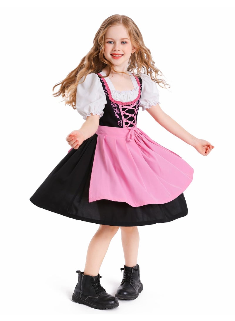 NIBEMINENT German Oktoberfest Dirndl Dress for Girls | Traditional Bavarian Costume Set with Apron | 2-Piece Beer Festival Outfit for Halloween, Cosplay, Themed Parties (Ages 3-16 Years) - Image 3